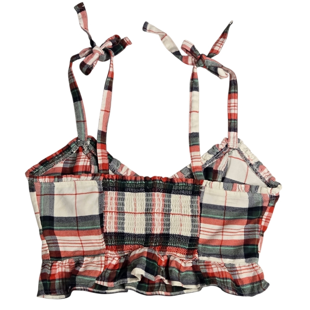 Aerie Plaid Flannel Ruffle Pajama Tie-string Tank Top - Picture 4 of 8